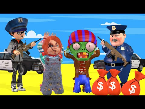 Brother Nick is Police and Chucky and Zombie Bank Robbery Wanted - Scary Teacher 3D Police Brave