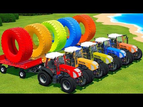 LOAD AND TRANSPORT GIANT TIRES & DONUTS WITH RIGITRAC TRACTORS - Farming Simulator 2022