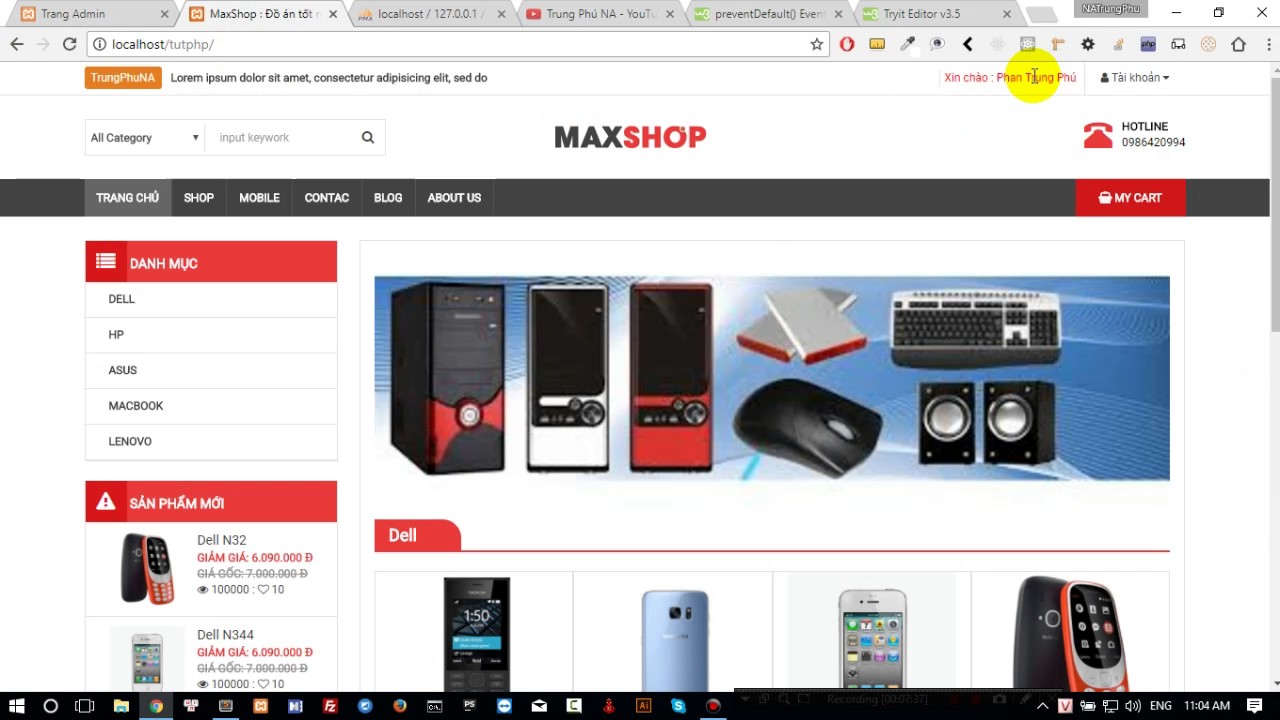 Bài 27 : Xây dựng website bán hàng bằng php: Cập nhật giỏ hàng