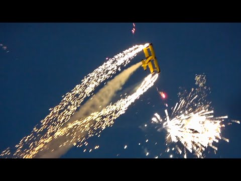 Scandinavian Airshow Laser Led Pyro Show GRUMMAN G-164A SE-KXR at Sanicole Sunset Airshow 2021