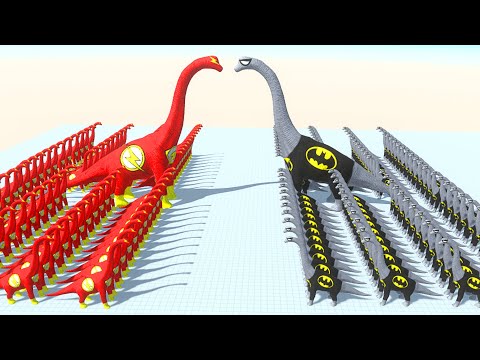 FLASH BRACHIOSAURUS VS BATMAN BRACHIOSAURUS DEATH FALL ► Animal Revolt Battle Simulator