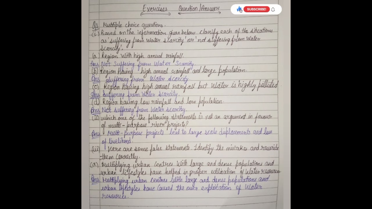 Class 10 geography chapter 3 water resources exercise question answer #NCERT #CLASS10 #YTSHORTS