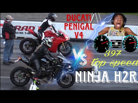 Ninja H2 Vs Ducati Panihale V4 Drag Race