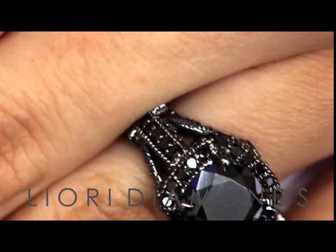 BDR-203 - 4.00 Carat Natural Black Diamond Engagement Ring 14k Black Gold Vintage Style