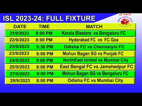 ISL 2023-24 Full Schedule & Time Table | Hero Indian Super League 2023-24 Schedule | আইএসএল 2023-24