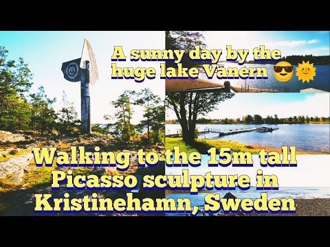 Walking to the 15m tall  Pablo Picasso sculpture in Kristinehamn, Sweden