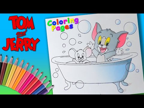 Tom and Jerry Coloring Pages For kids. Baby Tom and Jerry take a bath Colouring