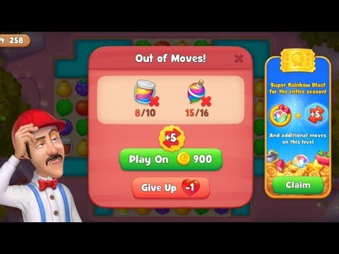 out of moves in level 1252 gardenscapes
