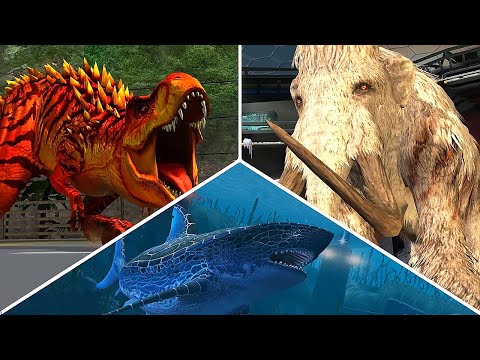 T REX VS MEGARCHELON VS WOOLLY MAMMOTH - TOURNAMENT || JURASSIC WORLD THE GAME