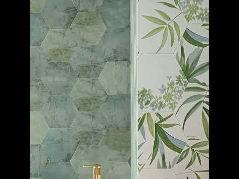 Carrelage sol hexagonal Spring vert bleuté 28.5x33 cm