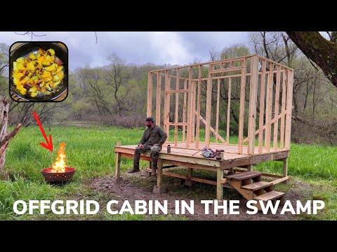 Solo 2 Day Overnight Building an Offgrid Cabin in The Swamp and Hobo Potato Skillet