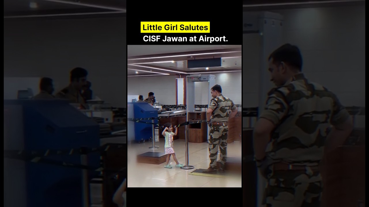 Little Girl Salutes Security Guard at Airport.