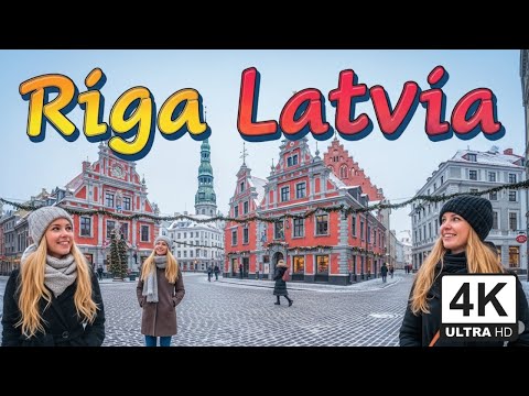 Riga City Tour Latvia | Winter Secret Courtyards in City Centre | 4K UHD