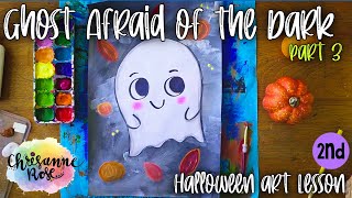 Ghost Afraid of the Dark Part 3: Painted Pumpkin & Leaf Details - Easy Art Lesson for Classrooms