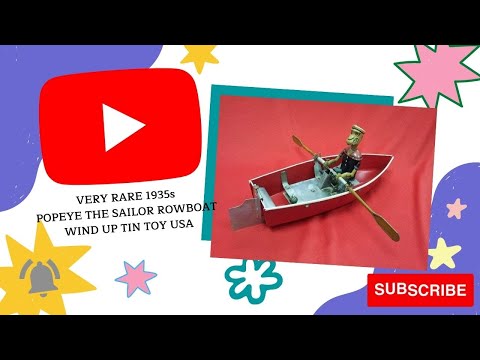 VERY RARE 1935s POPEYE THE SAILOR ROWBOAT WIND UP TIN TOY USA