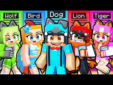 10 FRIENDS on one ANIMAL HIGHSCHOOL BLOCK in Minecraft!