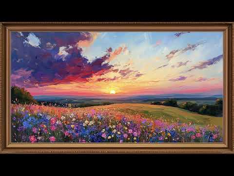 Spring Frame TV Art 🌸 Wildflower Meadow at Sunset | Gold Frame TV Art | Art Screensaver for TV