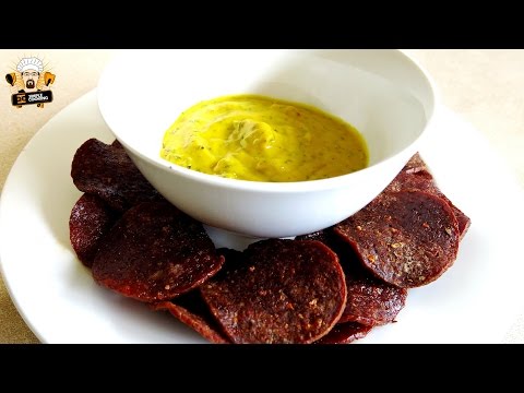 CRISPY SALAMI CHIPS WITH THYME MUSTARD