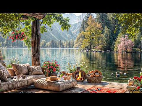 4k Spring Morning Cabin by the Lake, Fireplace, Birdsong, Morning Sunshine Helps Relax...