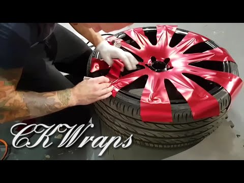INSANE Vinyl Wrap Wheel (faces) using satin red chrome vinyl.