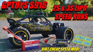 PRIME DAY RC CAR UNDER $60 - GPTOYS S916 2S & 3S LIPO UPGRADE SPEED TEST!