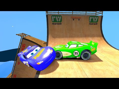 Fabulous Lightning McQueen And Green McQueen Massive Ramp Jump In Water Test - Cars mods
