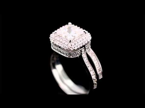 3.30 TCW 14k White Gold Princess Diamond Engagement Bridal Ring Set