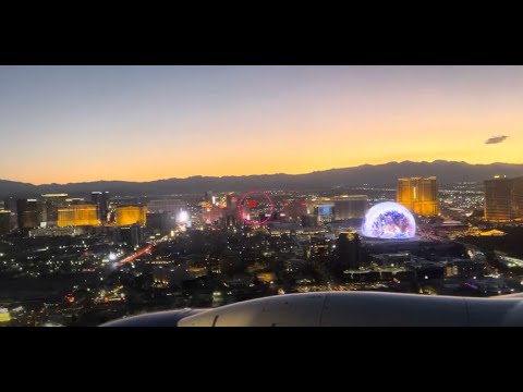 Sunset Airplane Landing - Las Vegas Strip with view of THE SPHERE