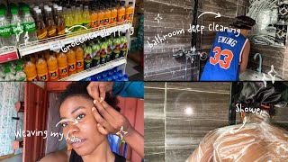 PRODUCTIVE WEEKLY VLOG: BATHROOM DEEP CLEANING ,SELF CARE SHOWER ,HAIR DAY, GROCERY HAUL & COOKING