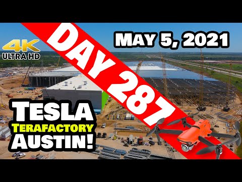 Tesla Gigafactory Austin 4K  Day 287 - 5/5/21 - BATTERY AREA STEEL WORK ALMOST COMPLETE!