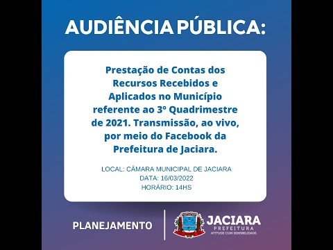 Presta��o de contas dos recursos recebidos e aplicados no munic�pio - 3� Quadrimestre/2021