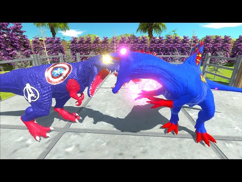 SUPERMAN SPINOSAURUS VS CAPTAIN AMERICA T-REX DEATH RUN - Animal Revolt Battle Simulator