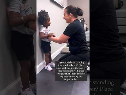 Cruising: Place hand on left hip to weight shift while moving right foot to side.#babydevelopment