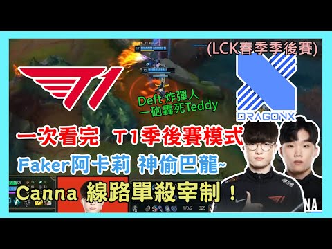 T1 VS DRX，一次看完 T1季後賽模式，Faker阿卡莉 神偷巴龍，Canna 單殺宰制，Deft 炸彈人 一砲轟死Teddy，2020 LCK春季季後賽