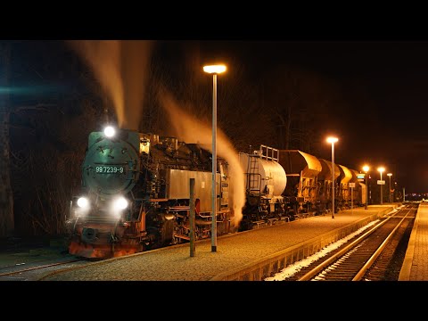 mit Rollwagen durch die Nacht - Dampf-Güterzug im Harz (4K)