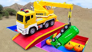 Crane Truck Rescue Construction Vehicle On The Sand and Build A New Bridge | Funny Car Stories