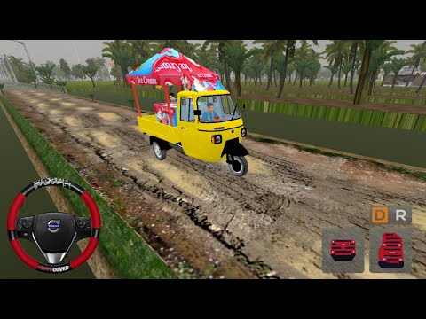 💥 OFFROAD DRIVE - Piaggio Ape icecream Auto Rickshaw - Ice Cream Delivery Boy For Bussid - Gameplay 