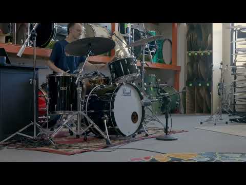 Pearl Wood Fiberglass Reissue Piano Black Drum Set image 20