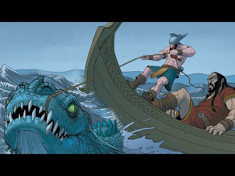 Thor vs Jörmungandr (Midgardschlange) - Nordischen Mythologie -Geschichte und Mythologie Illustriert