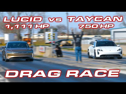 ルシード AIR vs タイカンの電気自動車直線加速対決動画