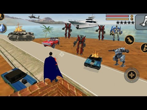 Vegas Crime Simulator (SuperHero Fight Robot Car) Robots flying out of the sea - Android Gameplay HD