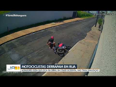 Hora News Goiás:Motociclistas ao passar em local em obras, na Cidade Ocidental