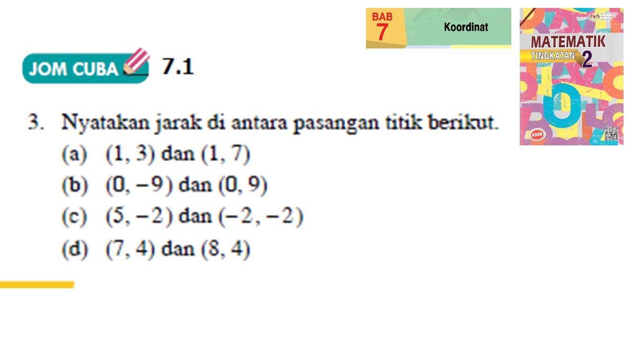 KSSM Matematik Tingkatan 2 Bab 7 koordinat jom cuba 7.1 no3 buku teks form2