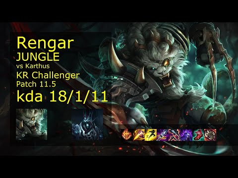 Rengar vs Karthus Jungle - KR Challenger 18/1/11 Patch 11.5 Gameplay // [롤] 렝가 vs 카서스 정글