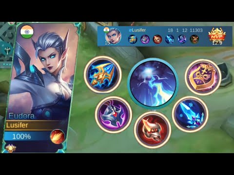 18 KILLS !! 100% BRUTAL DMG BUILD EUDORA//( ONE SHOT COMBO )//BUILD TOP ONE GLOBAL EUDORA-MLBB