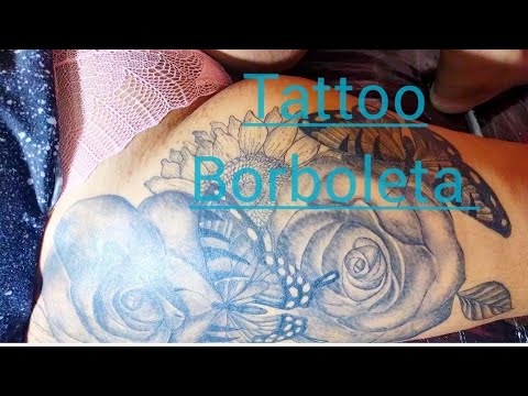 Tattoo de borboleta rosas floral Leo Colin Colin Tattoo Whip Shading