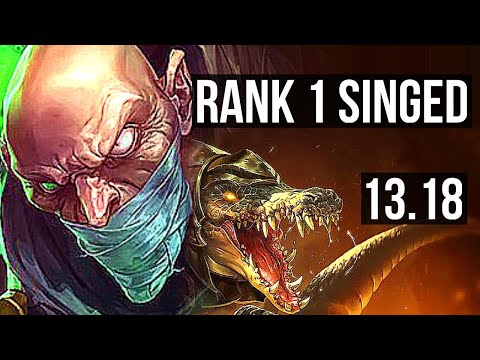 SINGED vs RENEKTON (TOP) | Rank 1 Singed, 7 solo kills, 400+ games, Rank 21 | TR Challenger | 13.18