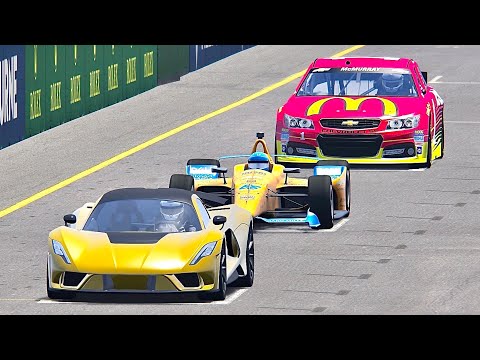 Hennessey Venom F5 vs IndyCar 2020 vs Nascar Chevrolet - Drag Race 20 KM