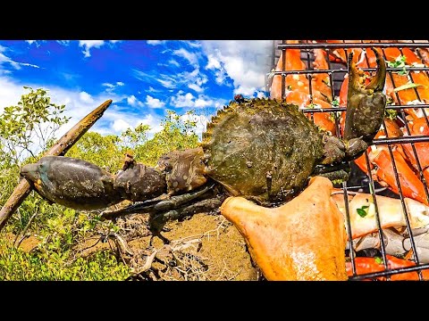 Catching GIANT Mud Crabs by HAND and COOKING on the FIRE!  The BEST Recipe EVER!!
