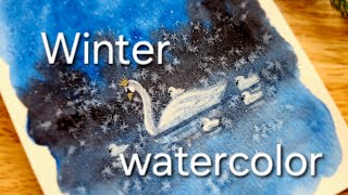 How to create watercolor salt snowflakes ❄️☃️ Winter swans! Holiday Christmas card idea!❄️